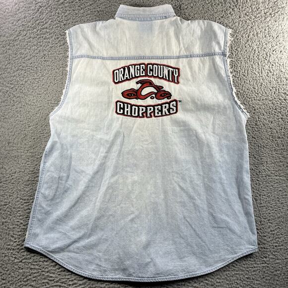 Orange County Choppers Denim Cut Off Vest Mens 2XL Sleeveless Y2K Double Sided - Picture 3 of 12